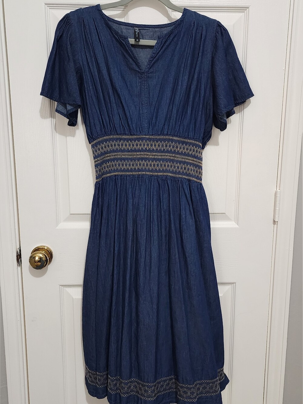 Indigo & Lace Lightweight Denim Dress With Embroidry Details
